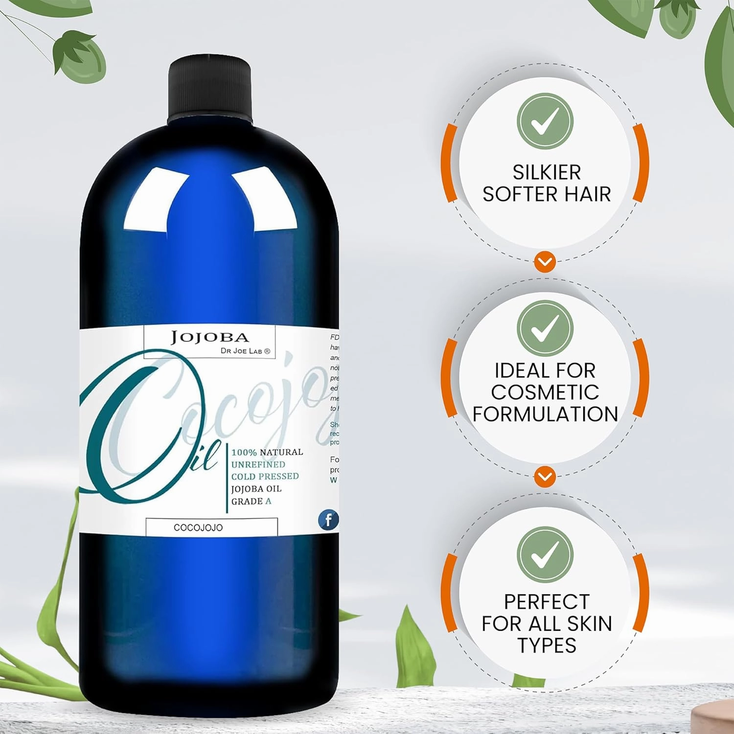Dr Joe Lab Jojoba Oil 16 oz Pure Natural Cold Pressed Unrefined Extra Virgin - for Hair Skin Body Nail and Beard - Moisturizes, Soothes, Hydrates, & Nourishes