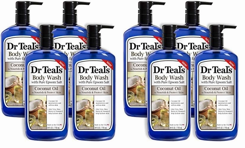 Dr Teal's Coconut Oil Body Wash, 8 Pack, 24 Fl Oz Each, Nourish & Protect, Moisturizing, Unisex