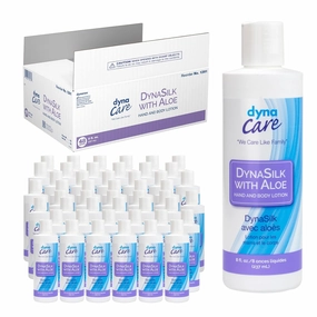 Dynarex DynaSilk with Aloe - Moisturizing Hand & Body Lotion for Dry Skin - Non-Greasy with Refreshing Scent - For All Skin Types - 8 oz., 48 Bottles per Case