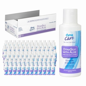 Dynarex DynaSilk with Aloe - Moisturizing Hand & Body Lotion for Dry Skin, Non-Greasy Formula, Refreshing Scent - Suitable For All Skin Types - 4 oz., 96 Bottles per Case
