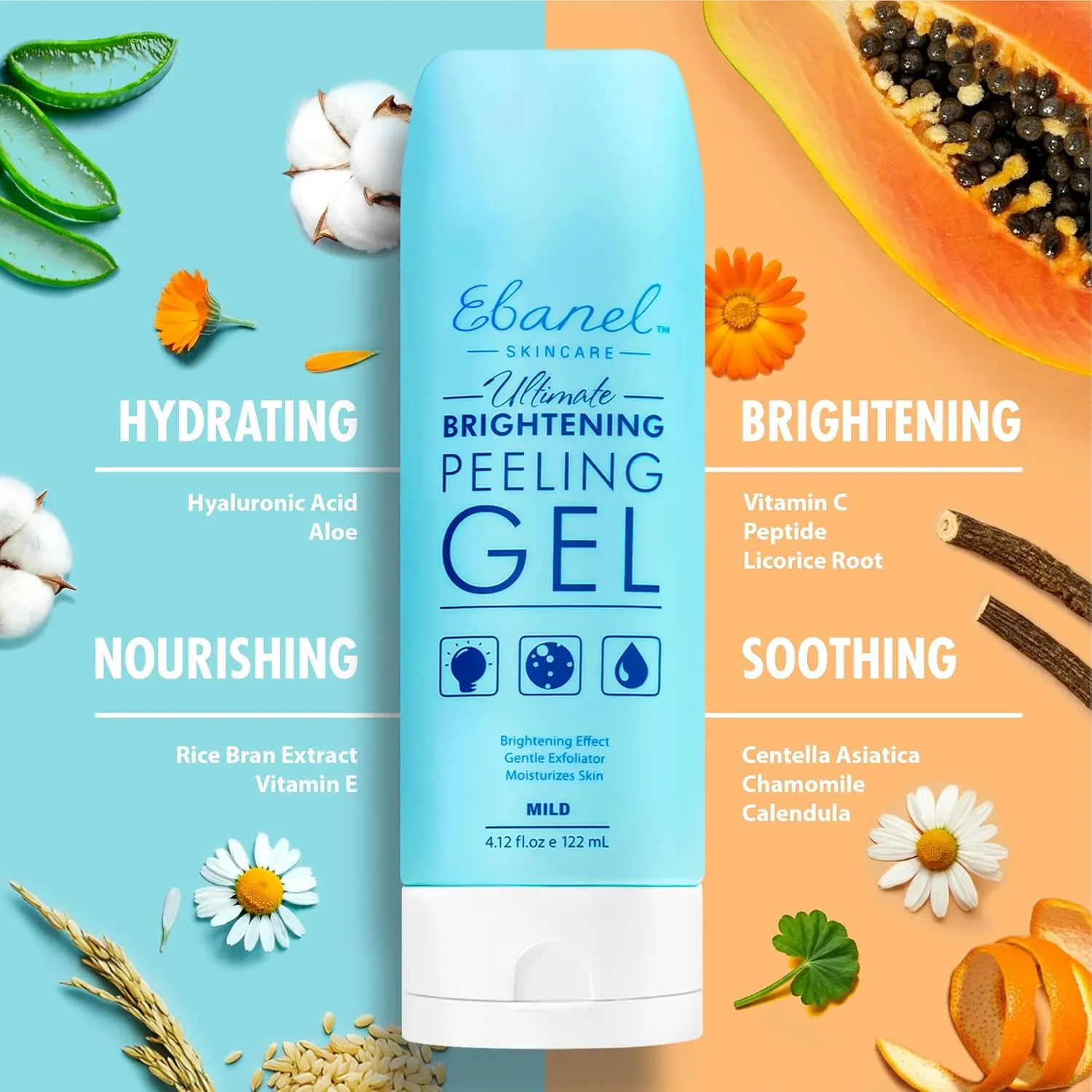 Ebanel Exfoliating Face Scrub Peeling Gel 2 Pack, Brightening Moisturizing Cleanser, Dead Skin Remover for Face, Exfoliating Facial Wash with Centella, Hyaluronic Acid, Vitamin C & E