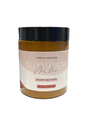Egyptian Amber Body Butter with African Shea Butter, Mango Butter, Vitamin E Oil, Aloe Vera, Hydrating Skin Cream, Vegan Moisturizer, Thick Lotion Plant Based Care for Dry Cracked Hands Feet 8 oz