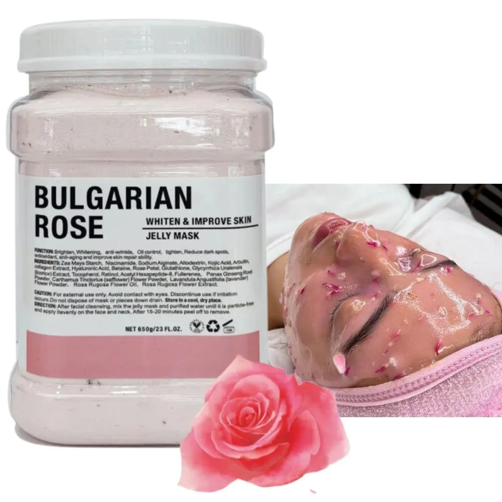 Elmia Jelly Face Mask for Facials - Bulgarian Rose Hydrating, Brightening & Nourishing | Professional Hydrojelly Masks | Vajacial Jelly Mask Powder | 23 Fl Oz Jar Face Mask Skin Care