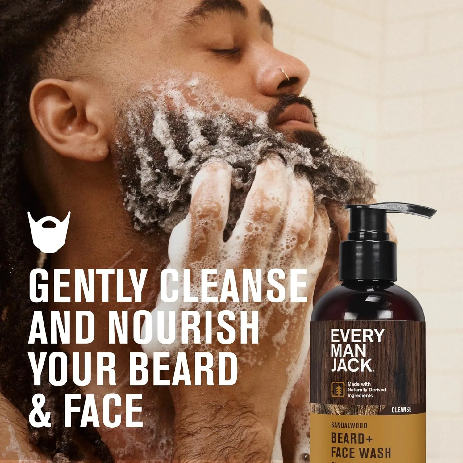 Every Man Jack Sandalwood Beard   Face Wash - Made w/Naturally Derived Ingredients like Aloe Vera & Coconut - 6.7oz (2 Pack)