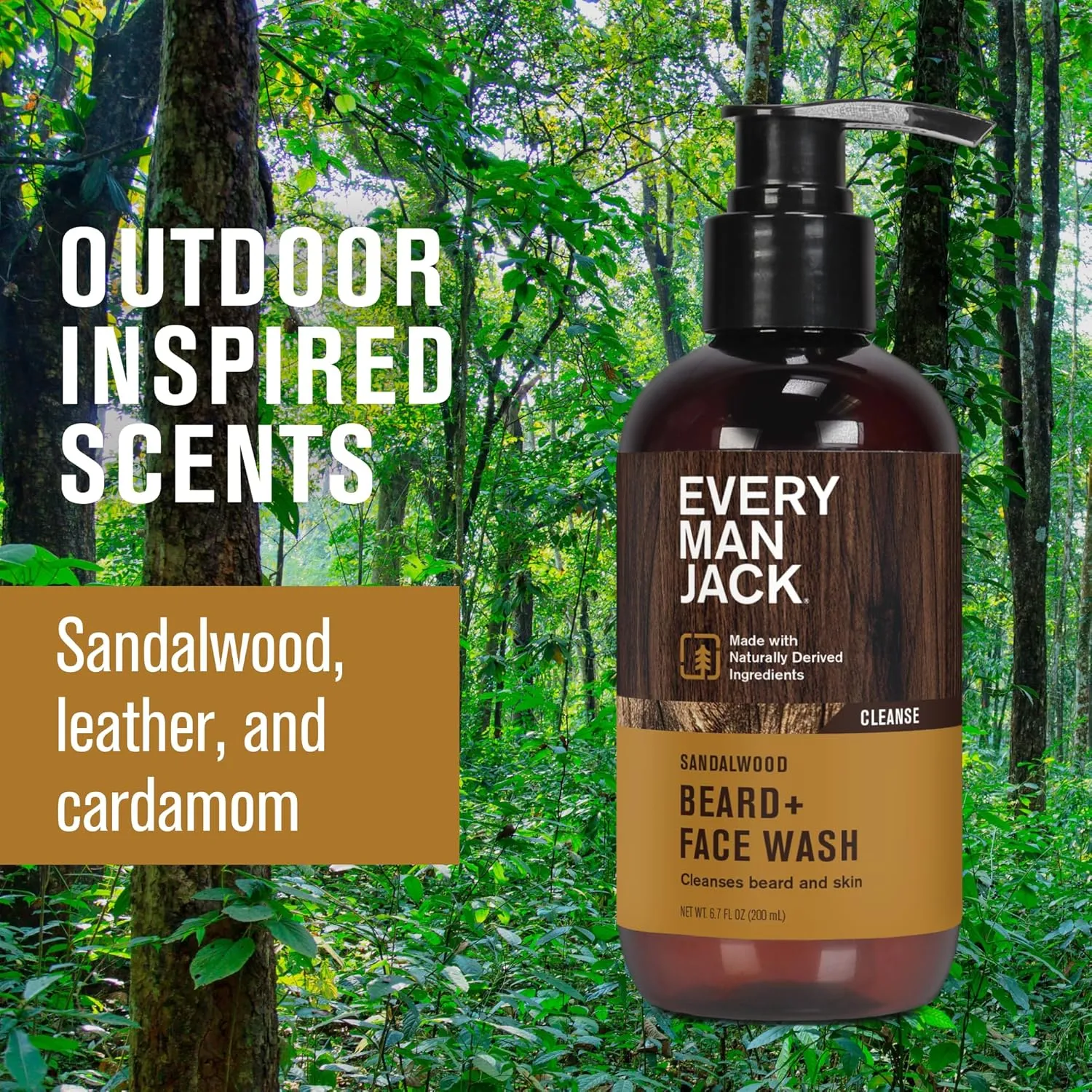Every Man Jack Sandalwood Beard   Face Wash - Made w/Naturally Derived Ingredients like Aloe Vera & Coconut - 6.7oz (2 Pack)