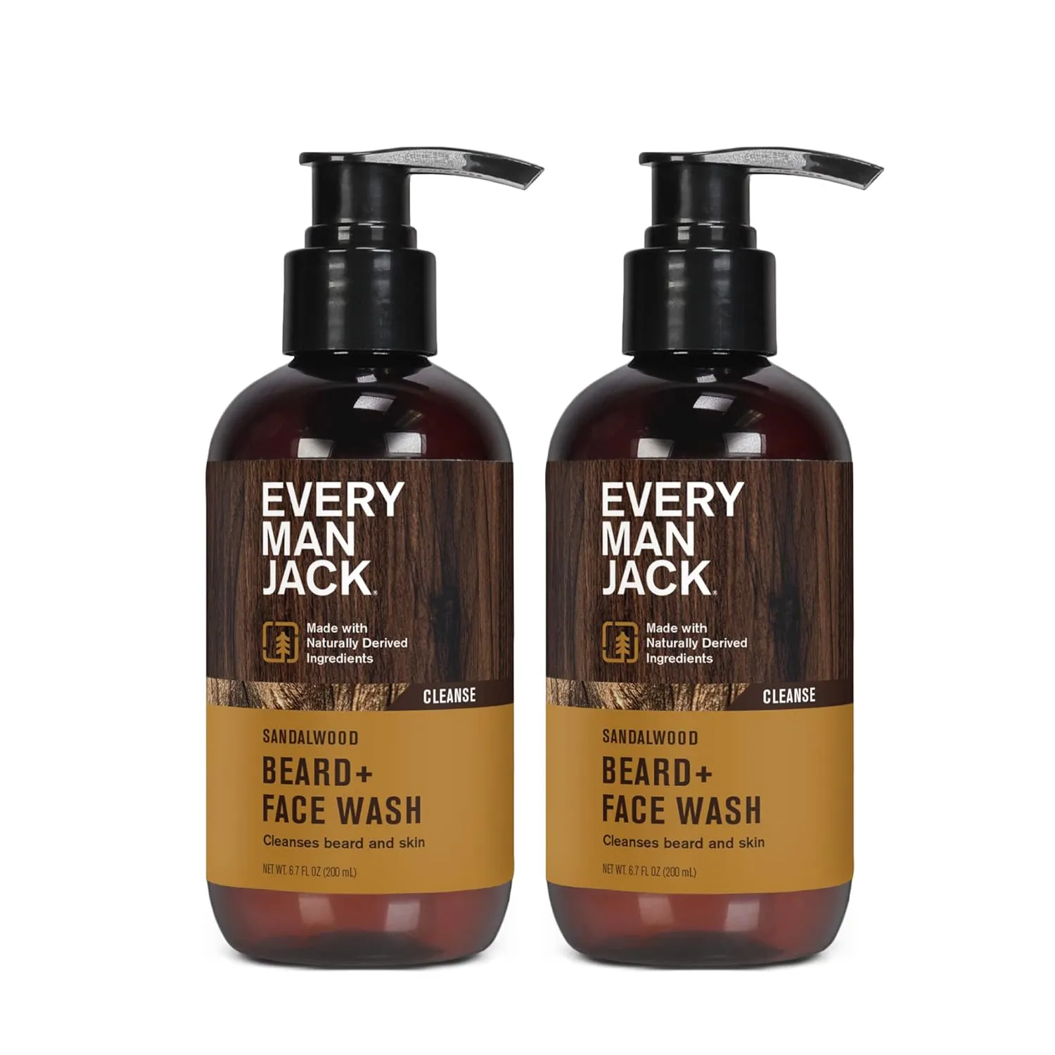 Every Man Jack Sandalwood Beard   Face Wash - Made w/Naturally Derived Ingredients like Aloe Vera & Coconut - 6.7oz (2 Pack)