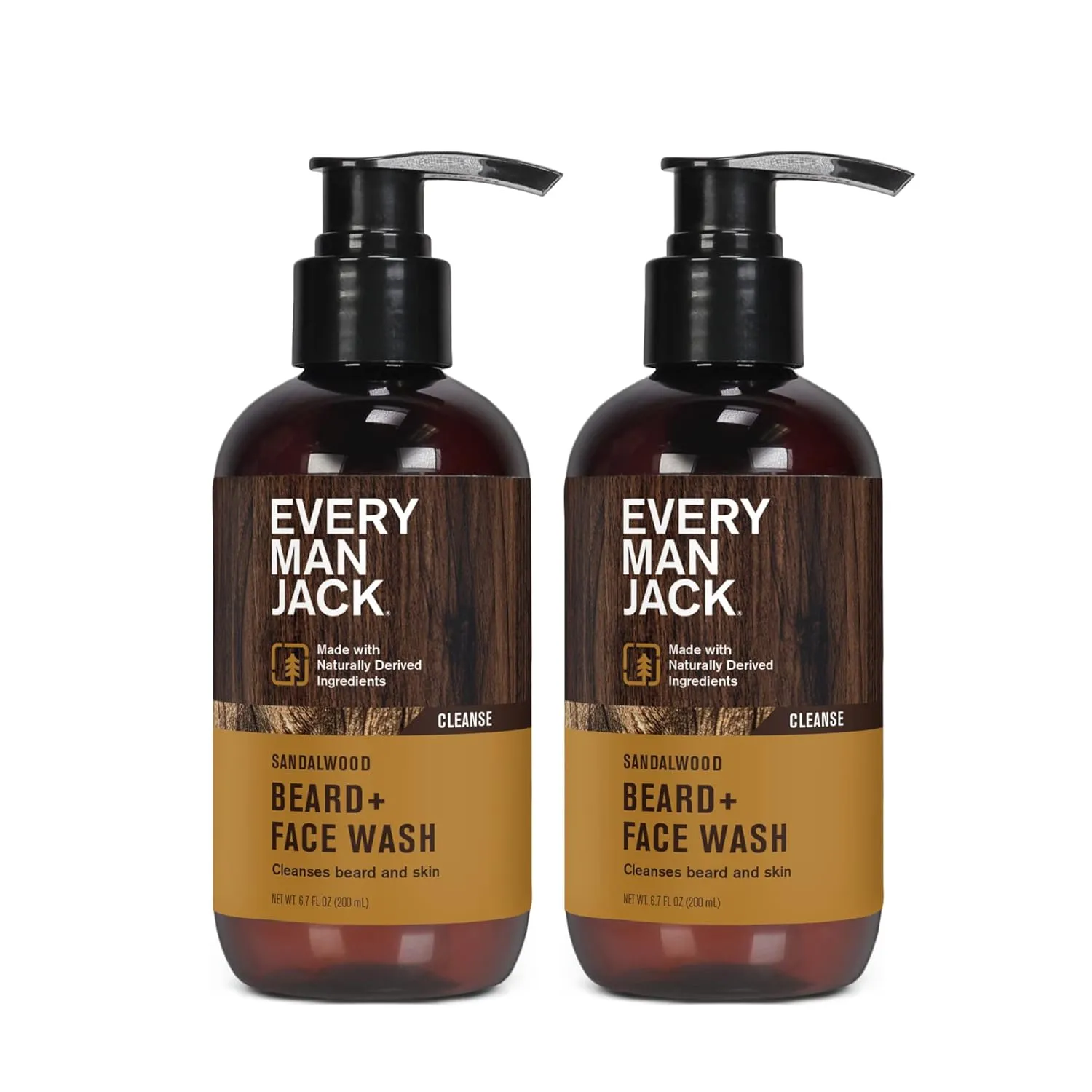 Every Man Jack Sandalwood Beard   Face Wash - Made w/Naturally Derived Ingredients like Aloe Vera & Coconut - 6.7oz (2 Pack)