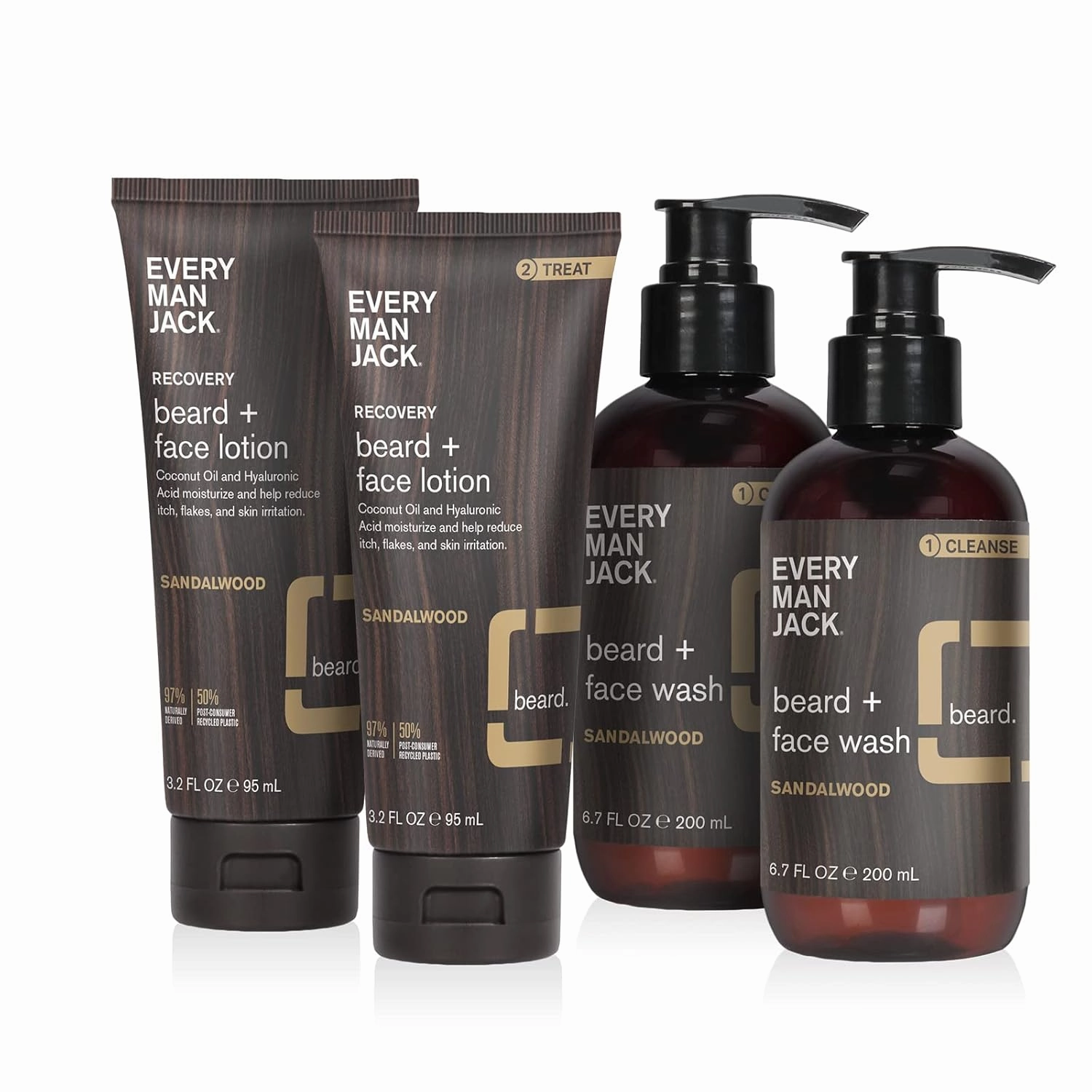 Every Man Jack Men's Beard Wash & Lotion Set - Cleanses, Conditions, Styles All Beard Types with Clean Ingredients and Sandalwood Scent - Twin Pack