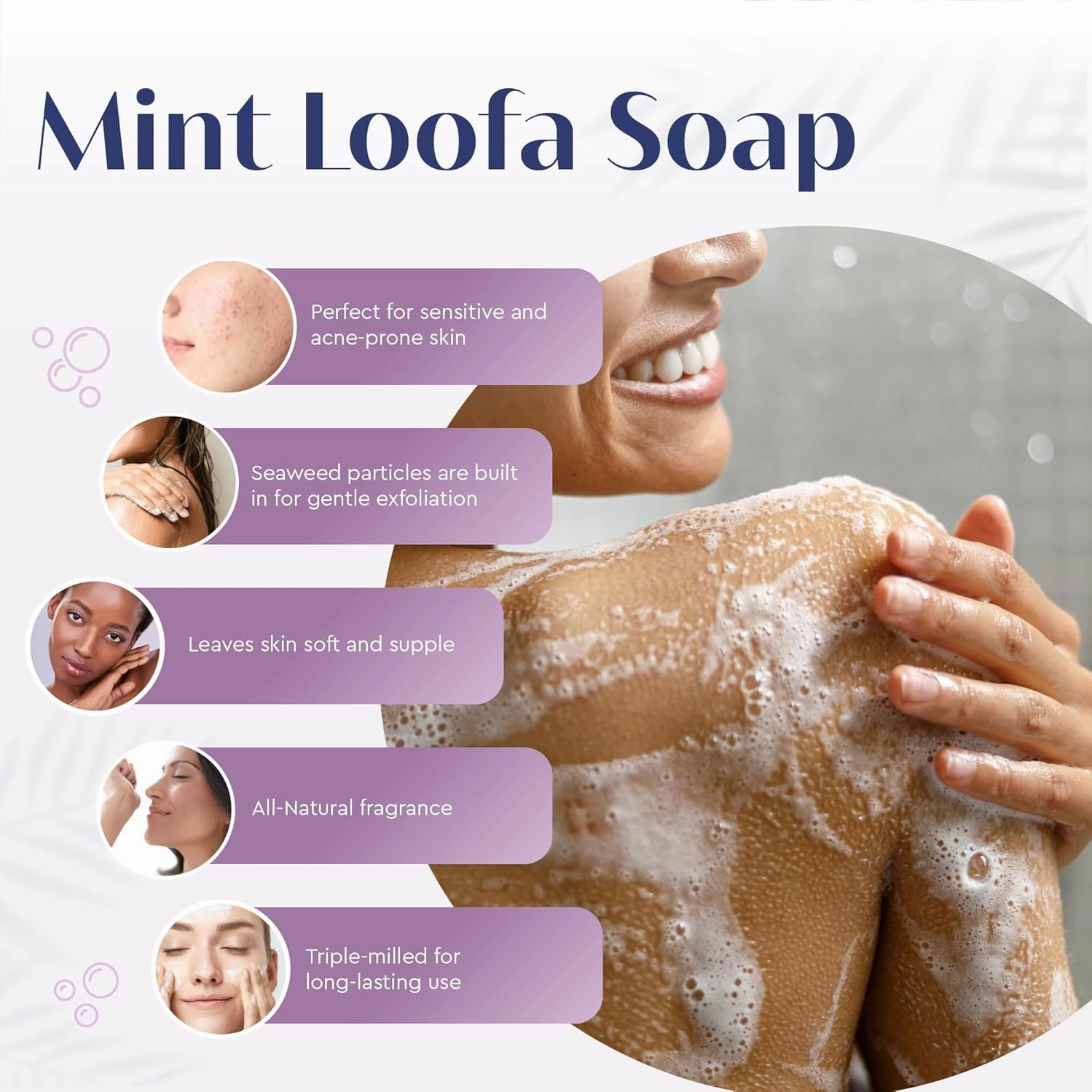 Exfoliating Mint Loofa Soap - Natural Fragrance - Hydrating & Moisturizing Triple-Milled Luxury, 5 oz (Pack of 6)