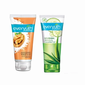Exfoliating Walnut Scrub, 50gm and Nourishing Aloe Vera & Cucumber Gel, 100gm, Combo Pack