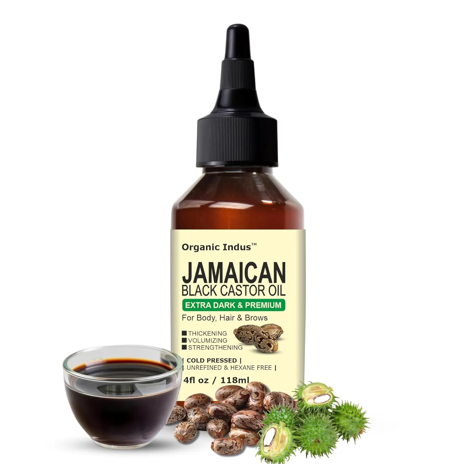 Extra Dark Jamaican Black Castor Oil for Healthy, Thick and Black Hair, Scalp Massage, Skin Moisturizing, Eyelash Growth and Eyebrow Enhancer, 4 Ounce