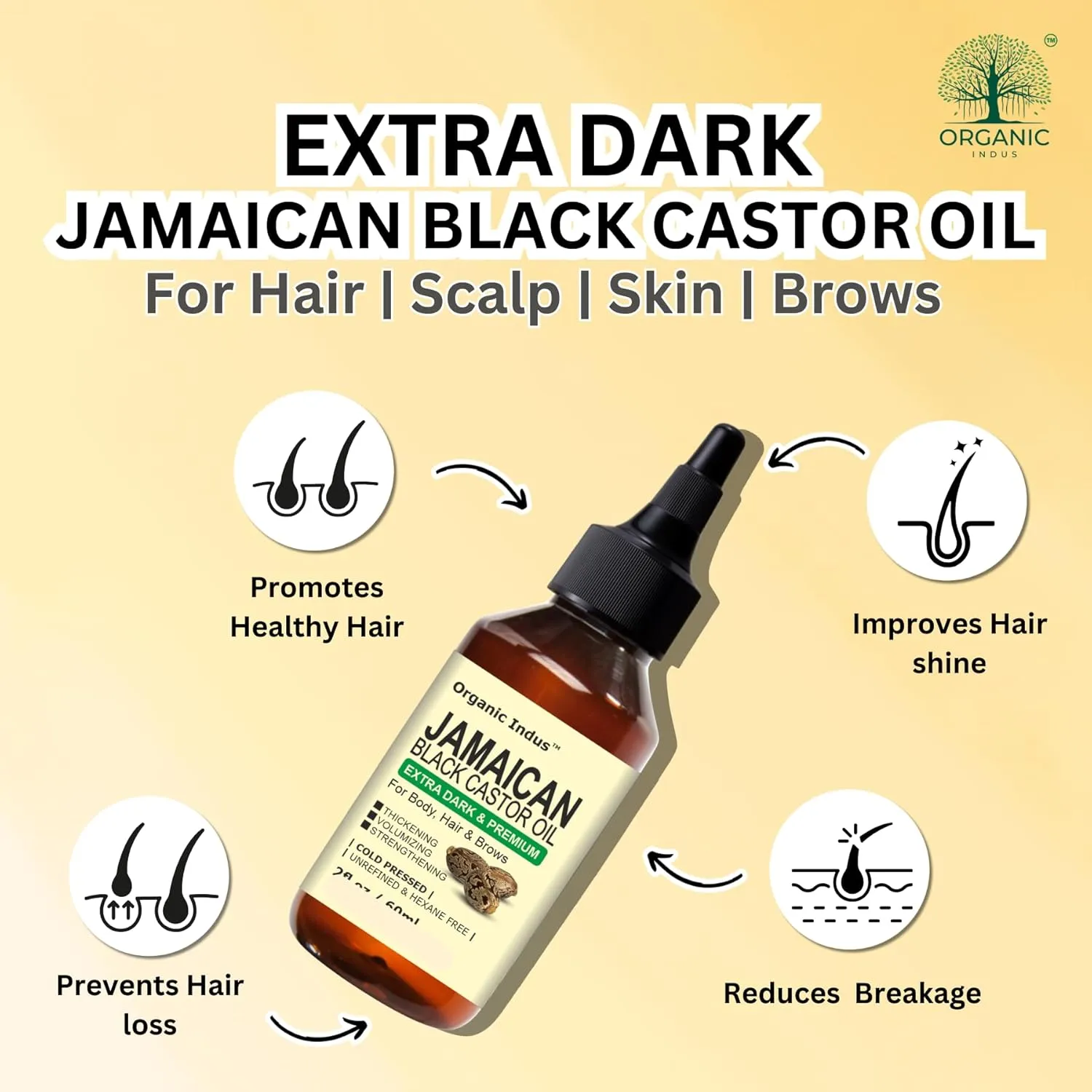 Extra Dark Jamaican Black Castor Oil for Healthy, Thick and Black Hair, Scalp Massage, Skin Moisturizing, Eyelash Growth and Eyebrow Enhancer, 4 Ounce