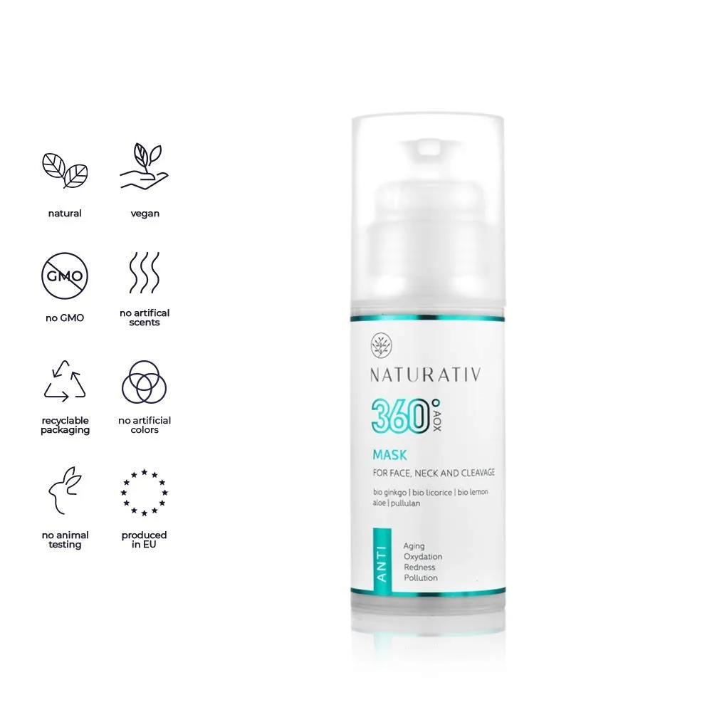 Face Mask 360° AOX | Skin Brightening, Lifts Sagging Skin, Smooths Fine Lines | Aloe Vera Juice, Ginko Biloba & Lemon extract | 100 ml