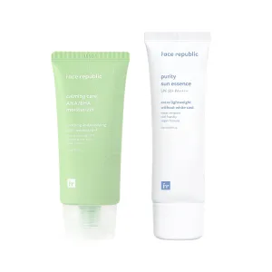 Face Republic Soothe & Protect - Calming Care AHA/BHA Moisturizer   Purity Sun Essence | SPF 50  Broad Spectrum UV Sunscreen | Vegan Korean Skin care