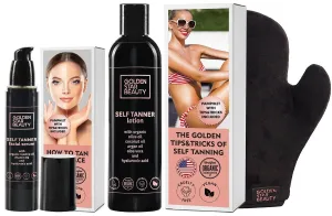 Face Tanner Serum and Self Tanning Lotion with a Mitt - Self Tanners Best Sellers with Organic Oils for Natural Sunkissed Glow