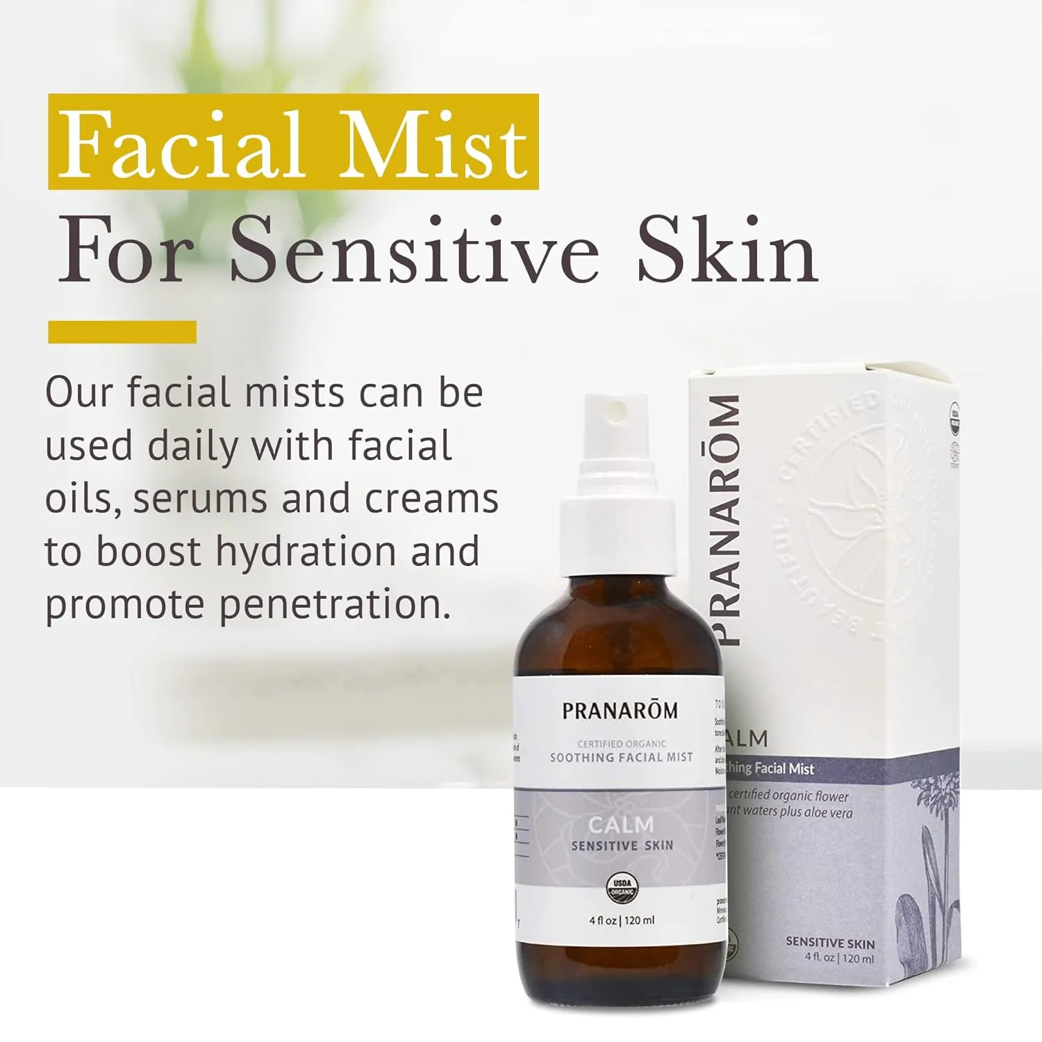 Facial Mist (4oz / 120ml) - 100% Pure & Natural Essential Oil Facial Mist for Dry Skin Hydration & Toning (Calm (Sensitive Skin))
