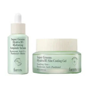 Farm Rx Super Greens Hyalru B5 Hydrating Ampoule Serum & Super Greens Hyalru B5 Aloe Cooling Gel Cream (3fl oz)