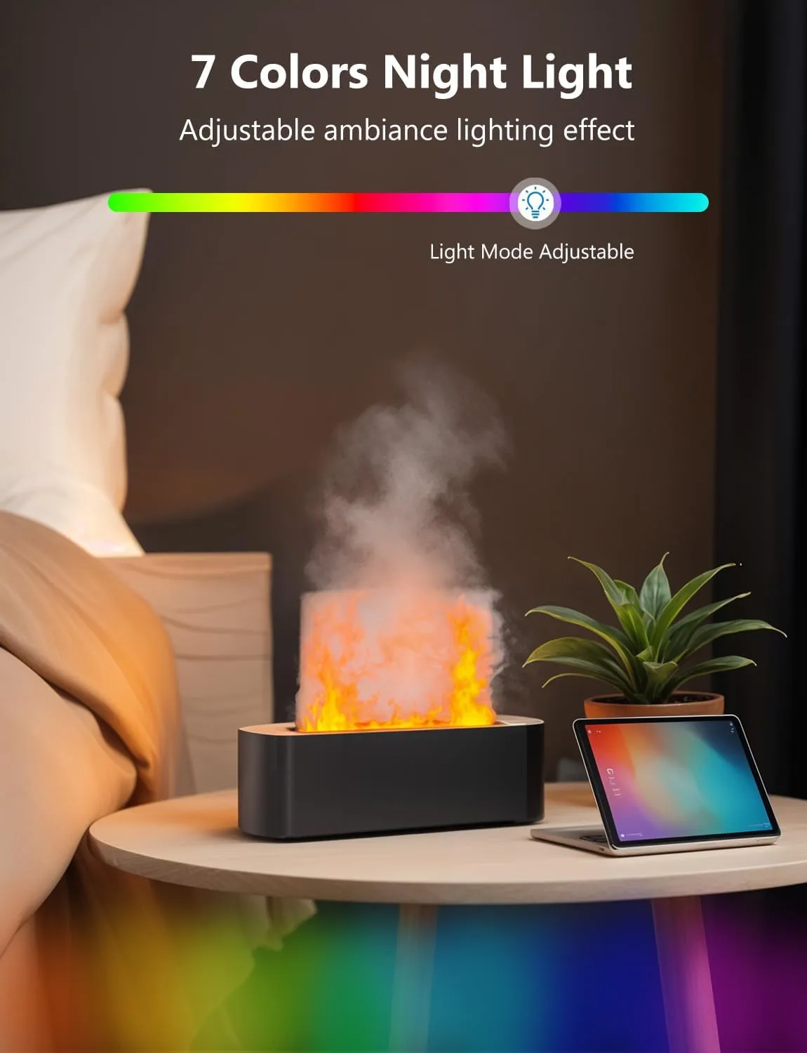 Flame Air Diffuser, Humidifier, Essential Oil Diffuser - 7 Colors, 180mL Capacity (8 Hours), Noiseless Operation, Auto-Off Protection - Perfect for Home Bedroom Office Gifts(Black)