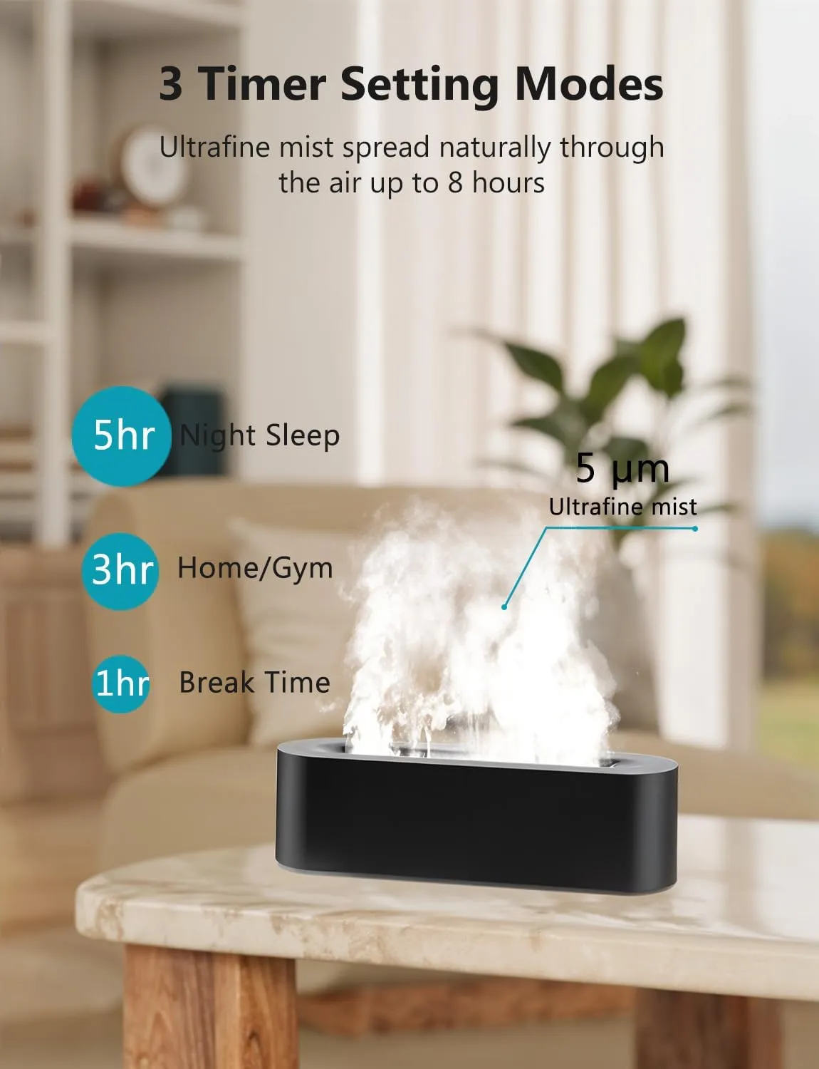 Flame Air Diffuser, Humidifier, Essential Oil Diffuser - 7 Colors, 180mL Capacity (8 Hours), Noiseless Operation, Auto-Off Protection - Perfect for Home Bedroom Office Gifts(Black)