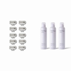 FLAMINGO Women's Razor 5-Blade Refills - Razors for Women - 10ct & Women's Foaming Shaving Gel with Aloe Vera, 6.7oz - 3ct