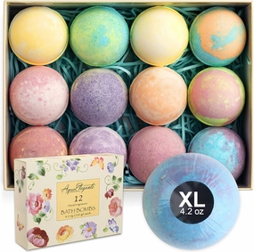 Flower Bath Bombs Gift Set - 12 Large Natural Bathbombs for Women with Scented Essential Oils and Moisturizing Shea Butter   Organic Coconut Oil for Fizzy Bubbles