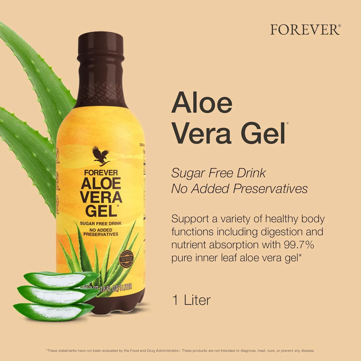 Forever Living - Aloe Vera Gel, Pure Inner Leaf Juice, 99.7% Aloe Content, Preservative-Free, 33.8 fl oz
