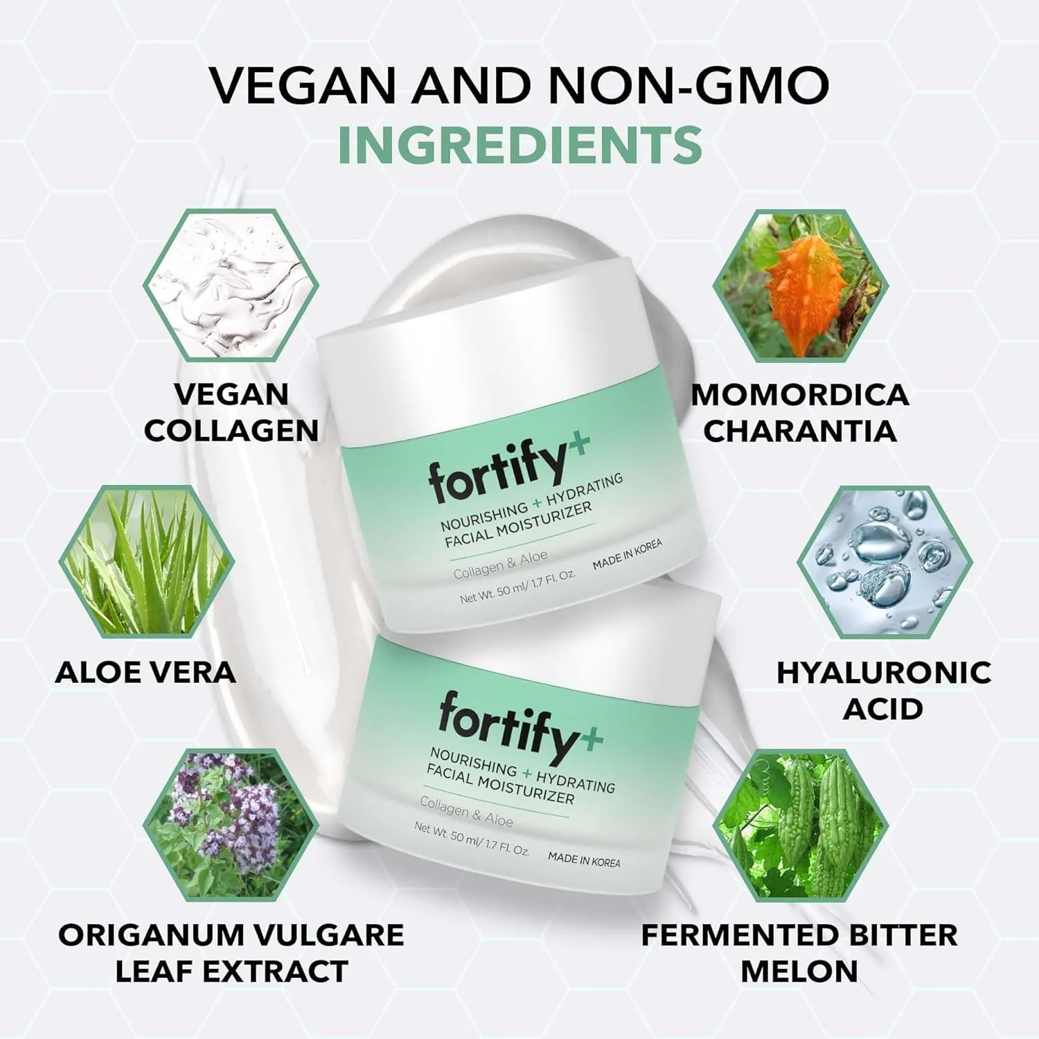 Fortify 9-in-1 Korean Anti-Aging Face Moisturizer with Collagen & Aloe Vera - Deep Hydrating & Nourishing - Clean Beauty, All Skin Types - Fragrance-Free - 1.7Fl.Oz (Pack of 2)
