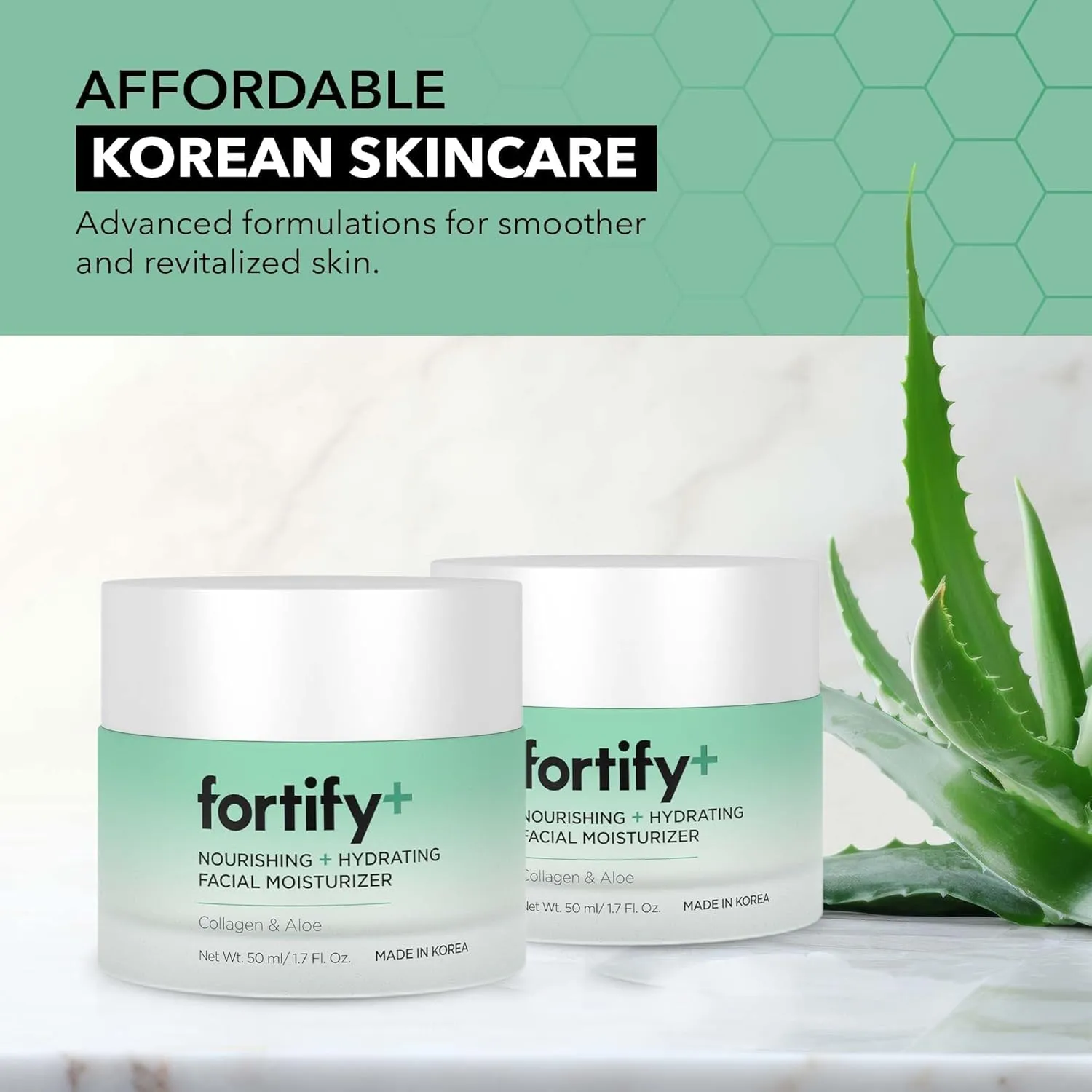 Fortify 9-in-1 Korean Anti-Aging Face Moisturizer with Collagen & Aloe Vera - Deep Hydrating & Nourishing - Clean Beauty, All Skin Types - Fragrance-Free - 1.7Fl.Oz (Pack of 2)