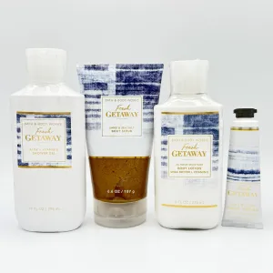 Fresh Getaway 4-Piece Bath Bundle | Shower Gel, Sand & Sea Salt Body Scrub, Body Lotion and Hand Cream
