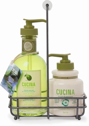 Fruits & Passion [Cucina] - Lime Zest & Cypress Tree Hand Care Duo Caddy Gift Set | Liquid Hand Soap Wash (5.1 oz) with Hand Cream Lotion (6.8 oz)