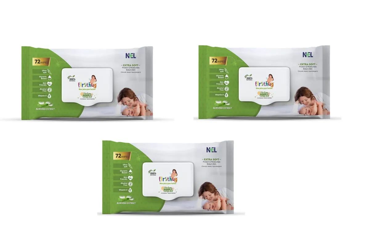 Gentle Soft Cleansing Baby Wipes Aloevera Vitamin E Skin Friendly, 72 Wipes Pack, Pack Of 3 White