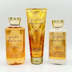 Gingham Heart of Gold 3-Piece Bath Bundle | Shower Gel, Ultimate Hydration Body Cream and Body Lotion