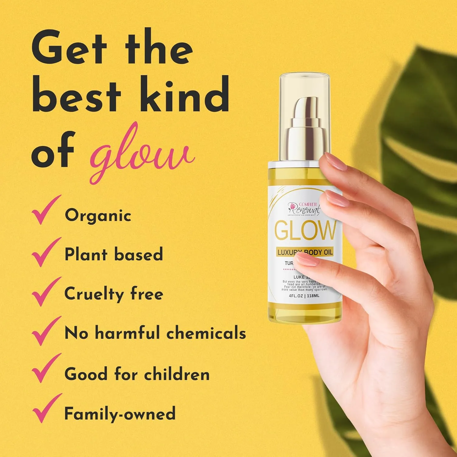 GLOW Turmeric & Aloe Body Oil, Skin Oil with Shea Butter, Carrot Seed Oil & Almond Oil for Skin Care, Turmeric Oil with Argan Oil for Skin Rejuvenation, Patchouli & Sandalwood, 4 oz