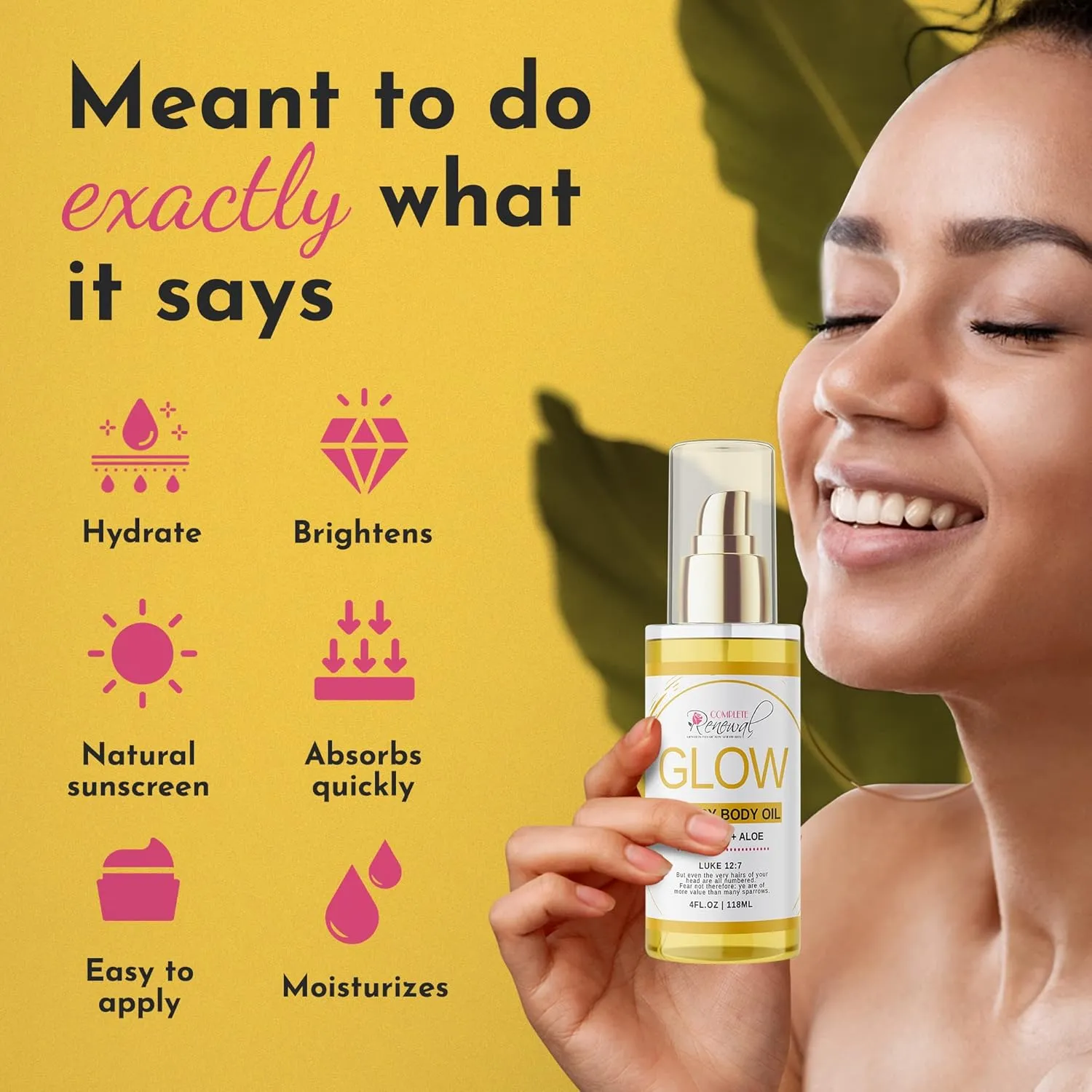 GLOW Turmeric & Aloe Body Oil, Skin Oil with Shea Butter, Carrot Seed Oil & Almond Oil for Skin Care, Turmeric Oil with Argan Oil for Skin Rejuvenation, Patchouli & Sandalwood, 4 oz