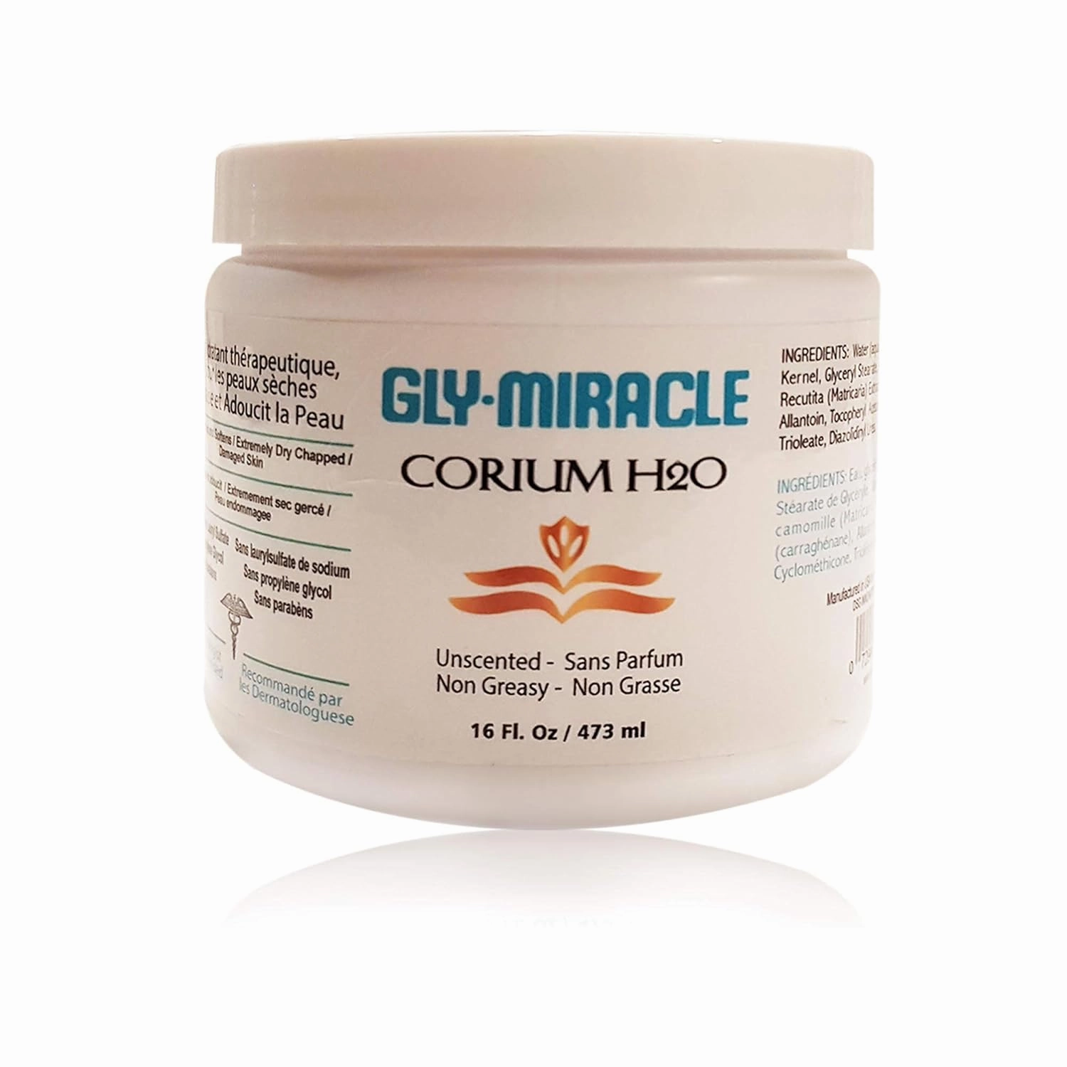 GLY MIRACLE Corium H2O Moisturizing Body Cream, 16 Ounce Jar - Non-Greasy Skin Humectant for Sensitive, Extremely Dry Skin, Hands, Body, and Feet, Fragrance-Free with Pure Glycerin, No Parabens