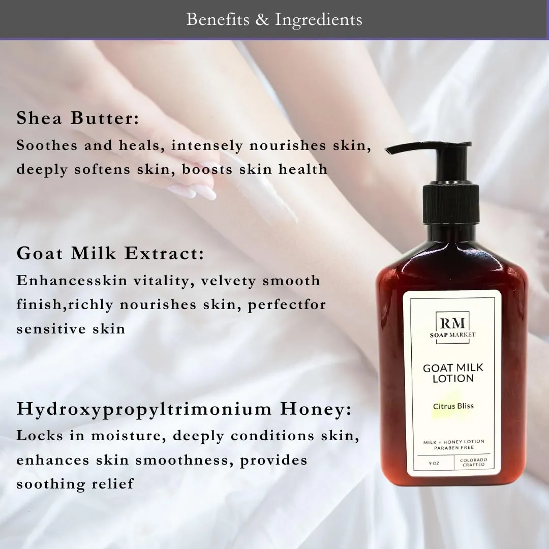 Goat Milk Lotion, Citrus Bliss Fragrance, Hydrating Lotion for Men & Women With Nourishing Goat Milk, Shea Butter, Sunflower Oil & Aloe, Packed With Vitamin A, E & Selenium, 9 Oz
