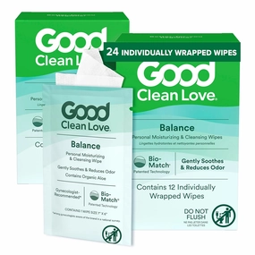 Good Clean Love Balance pH-Balanced Feminine Wipes, Supports Vaginal Health Naturally & Reduces Odor, Non-Irritating Moisturizing & Cleansing Hygiene Product Made with Organic Aloe, (24 Count)