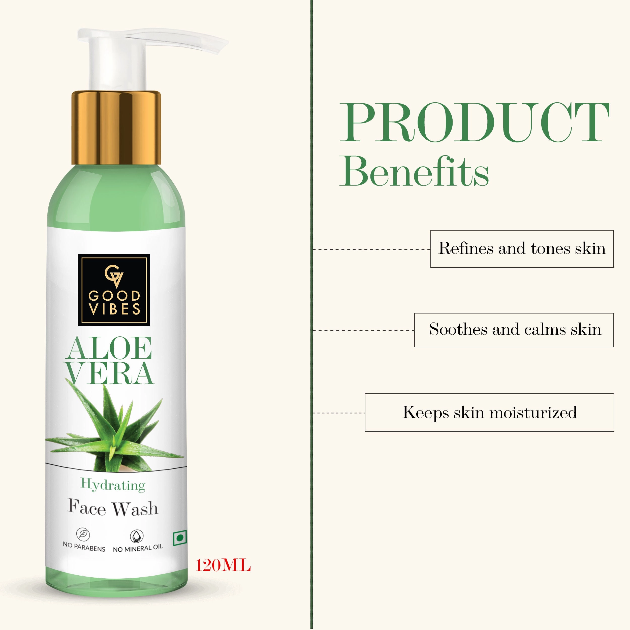 Good Vibes Aloe Vera Hydrating Face Wash | Hydrating, Cleansing | No Parabens, No Mineral Oil, No Animal Testing (120 ml)