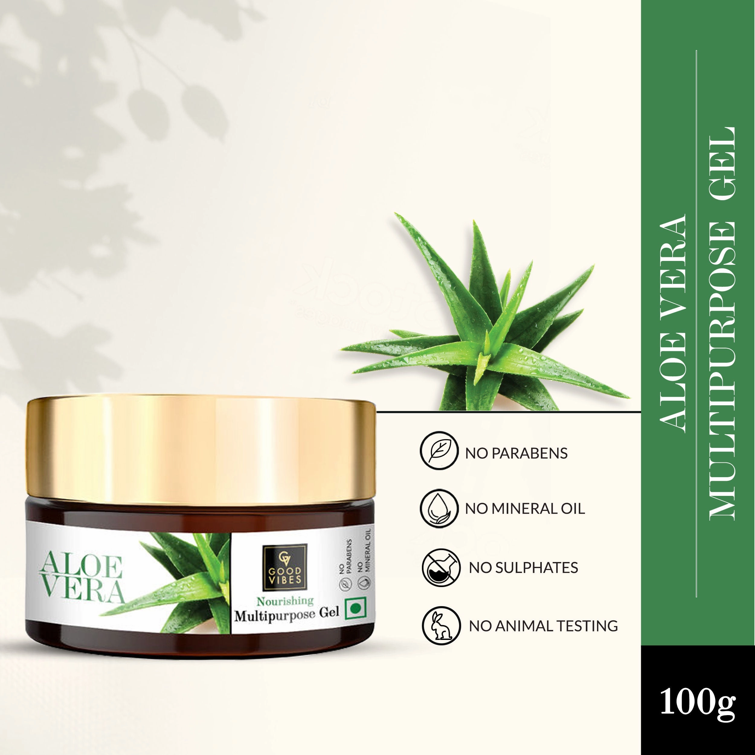 Good Vibes Aloe Vera Nourishing Multipurpose Gel |Anti-Acne, Ageing | With Neem | No Parabens, No Sulphates, No Mineral Oil, No Animal Testing (100 g)