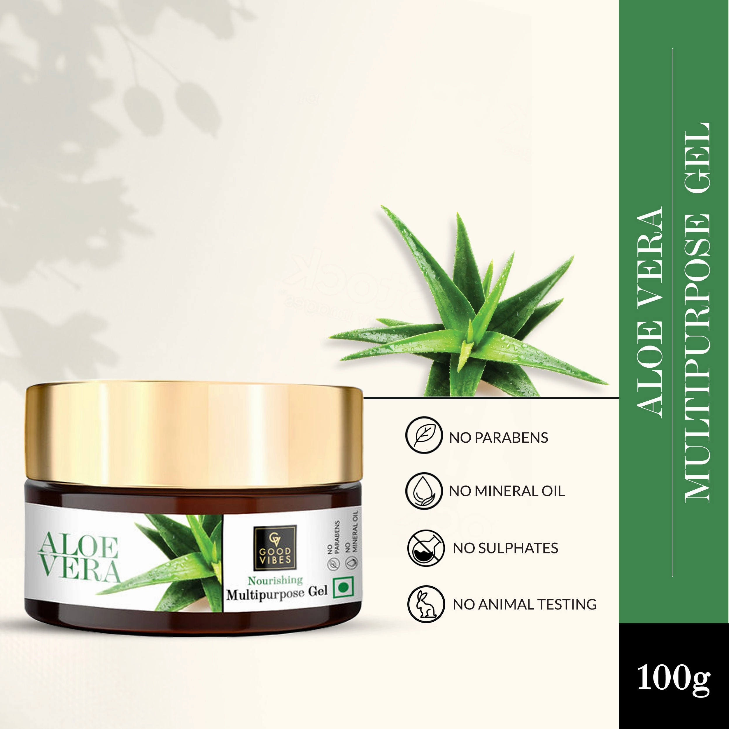 Good Vibes Aloe Vera Nourishing Multipurpose Gel |Anti-Acne, Ageing | With Neem | No Parabens, No Sulphates, No Mineral Oil, No Animal Testing (100 g)
