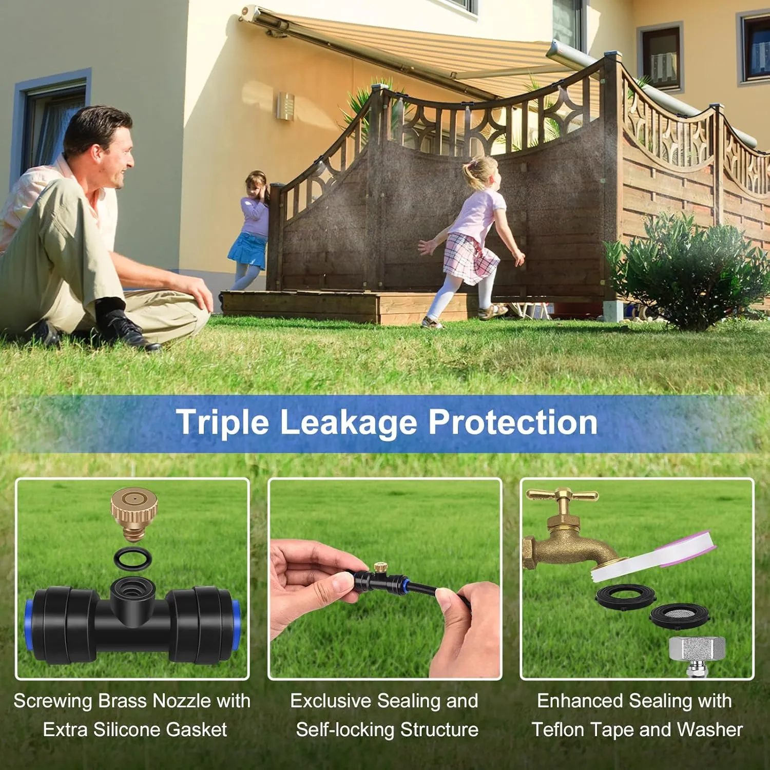 GOXAWEE Misting System, 75FT (23M) Misting Line   28 Brass Mist Nozzles   Brass Adapter(3/4"), Misters for Outside Patio Cooling Outdoor Garden Greenhouse Trampoline for Waterpark