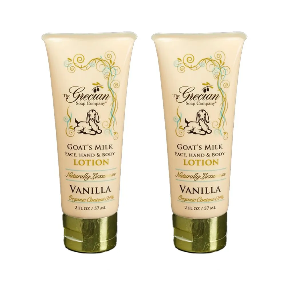 Grecian Premium Organic Goat Milk Lotion 2-Pack Vanilla Scent - Nourishing Face, Hand & Body Cream for Women, Luxurious, Nourishing, and Hydrating