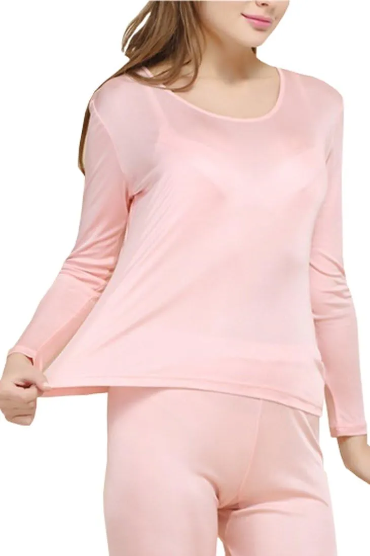 Grenasasilk Womens Silk Long Underwear Mulberry Silk Long Johns Silk Thermal Underwear Sets Cold Weather Base Layer