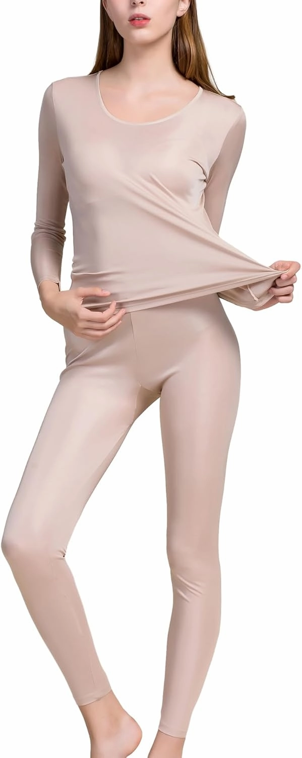 Grenasasilk Womens Silk Long Underwear Mulberry Silk Long Johns Silk Thermal Underwear Sets Cold Weather Base Layer