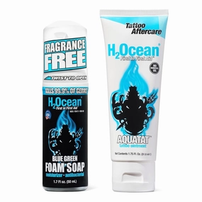 H2Ocean Blue Green Foam Soap 1.7oz   Aquatat Tattoo Healing Ointment for Tatto Aftercare 1.75oz