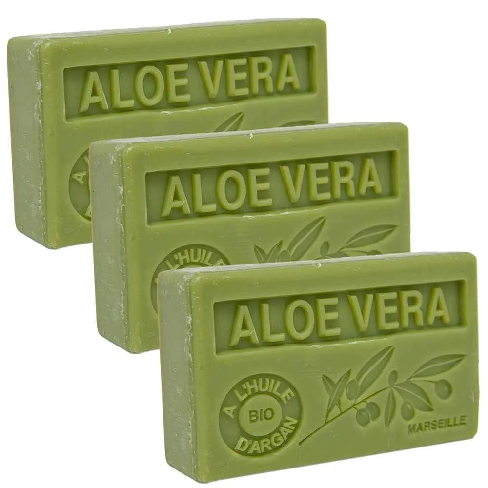 Hand & Body Soap Bars Trio - Aloe Vera Moisturizing French Soap with Organic Shea Butter - Rich Creamy Lather - 97% Natural Ingredients - Solid Bath Cleanser Made in Provence - 3x4.4 oz