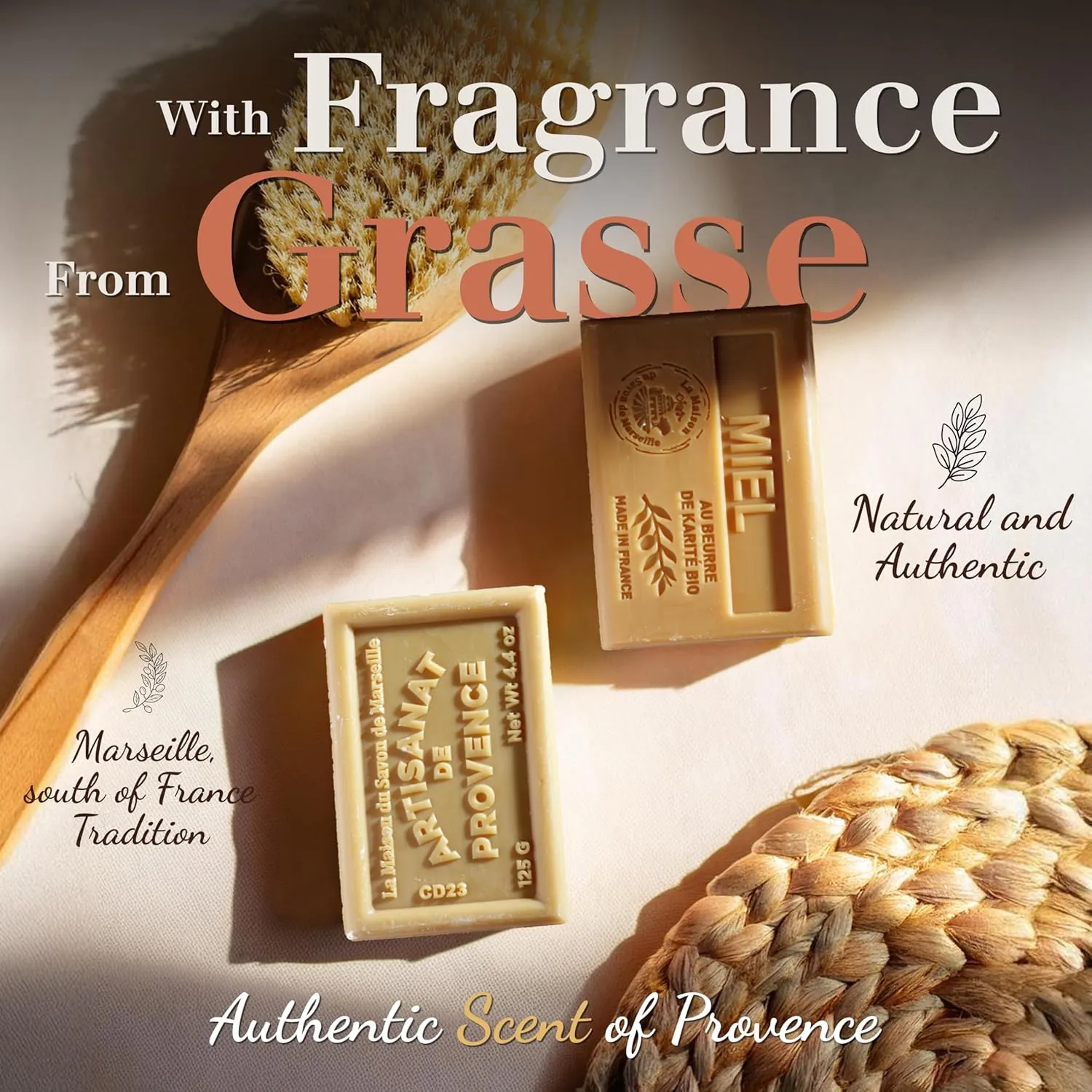Hand & Body Soap Bars Trio - Aloe Vera Moisturizing French Soap with Organic Shea Butter - Rich Creamy Lather - 97% Natural Ingredients - Solid Bath Cleanser Made in Provence - 3x4.4 oz