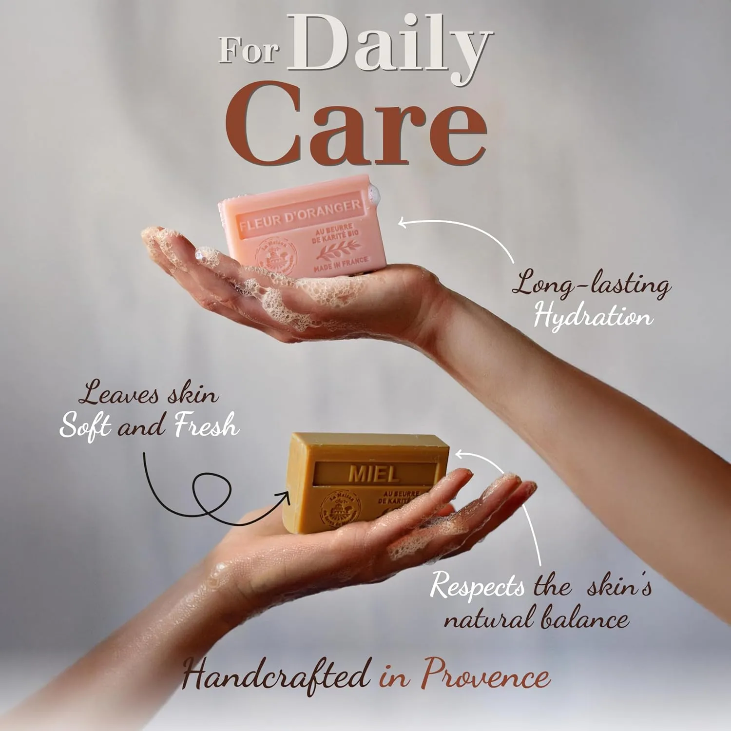 Hand & Body Soap Bars Trio - Aloe Vera Moisturizing French Soap with Organic Shea Butter - Rich Creamy Lather - 97% Natural Ingredients - Solid Bath Cleanser Made in Provence - 3x4.4 oz