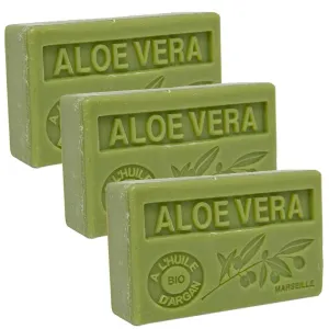 Hand & Body Soap Bars Trio - Aloe Vera Moisturizing French Soap with Organic Shea Butter - Rich Creamy Lather - 97% Natural Ingredients - Solid Bath Cleanser Made in Provence - 3x4.4 oz