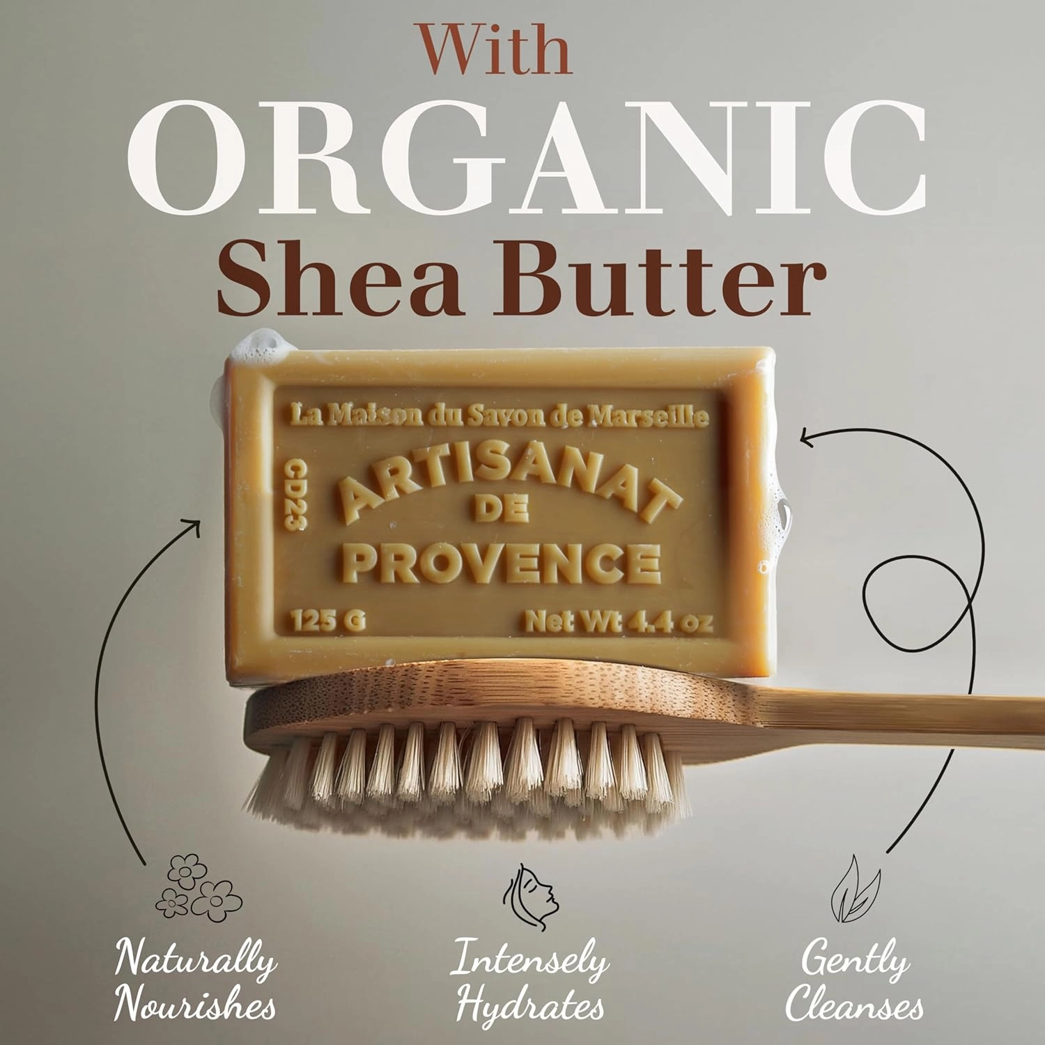 Hand & Body Soap Bars Trio - Argan Oil Moisturizing French Soap with Organic Shea Butter - Rich Creamy Lather - 97% Natural Ingredients - Solid Bath Cleanser Made in Provence - 3x4.4 oz